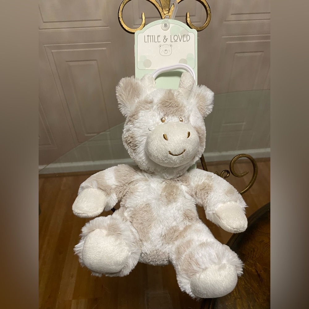 Little & Loved Giraffe Plush rattle baby soft toy tan white stuffed animal
